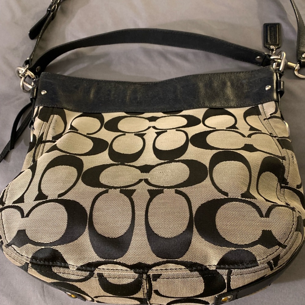 Coach Handbag Large L0967-F14709 Crossbody Black/Grey Light Blue Lining Used